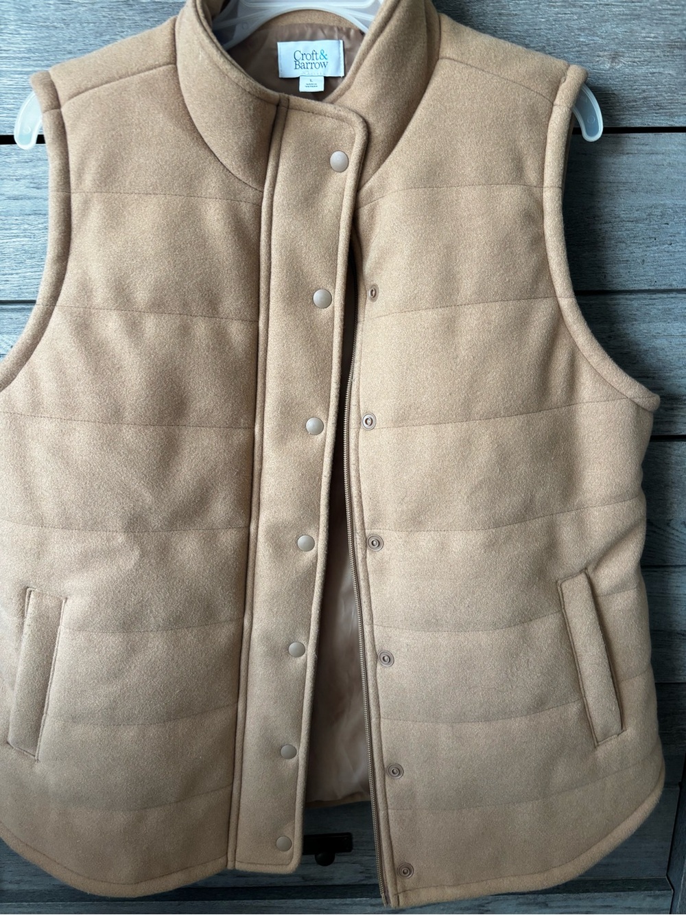 croft & barrow Camel Quilted Snap-Front Vest